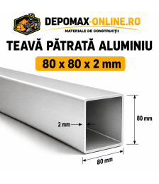 Teava patrata aluminiu 80 x 80 x 2 mm, 6 metri (EN AW-6060)